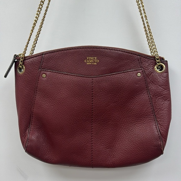 Vince Camuto Pebbled Leather Crossbody Handbag Burgundy 11"x8" - Picture 2 of 5